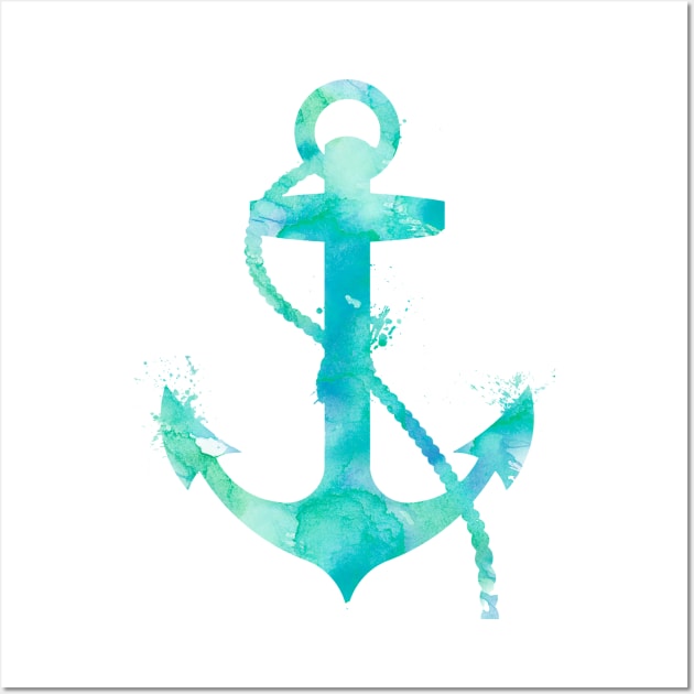 Turquoise Nautical Anchor Watercolor Painting Wall Art by Miao Miao Design